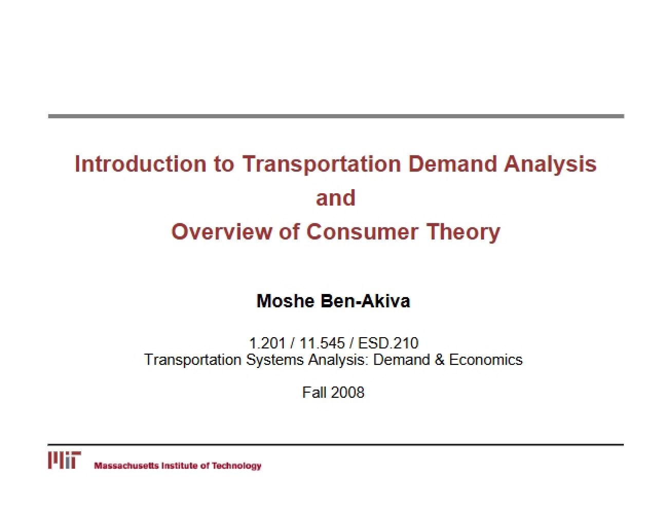Transportation Demand Analysis Intro