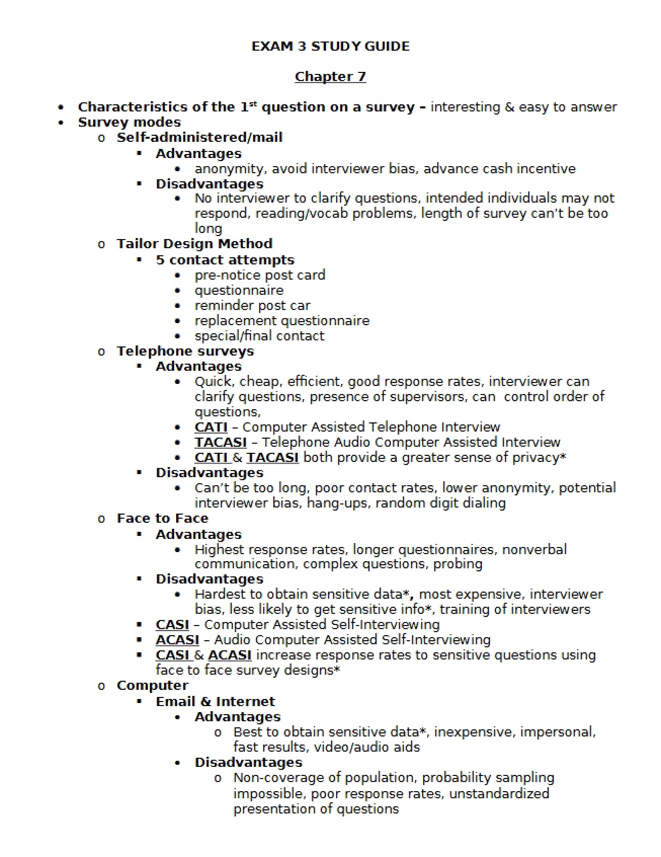 Study Guide for the Third Exam, Part One