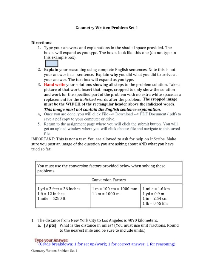 Written Problem Set 1 for Geometry