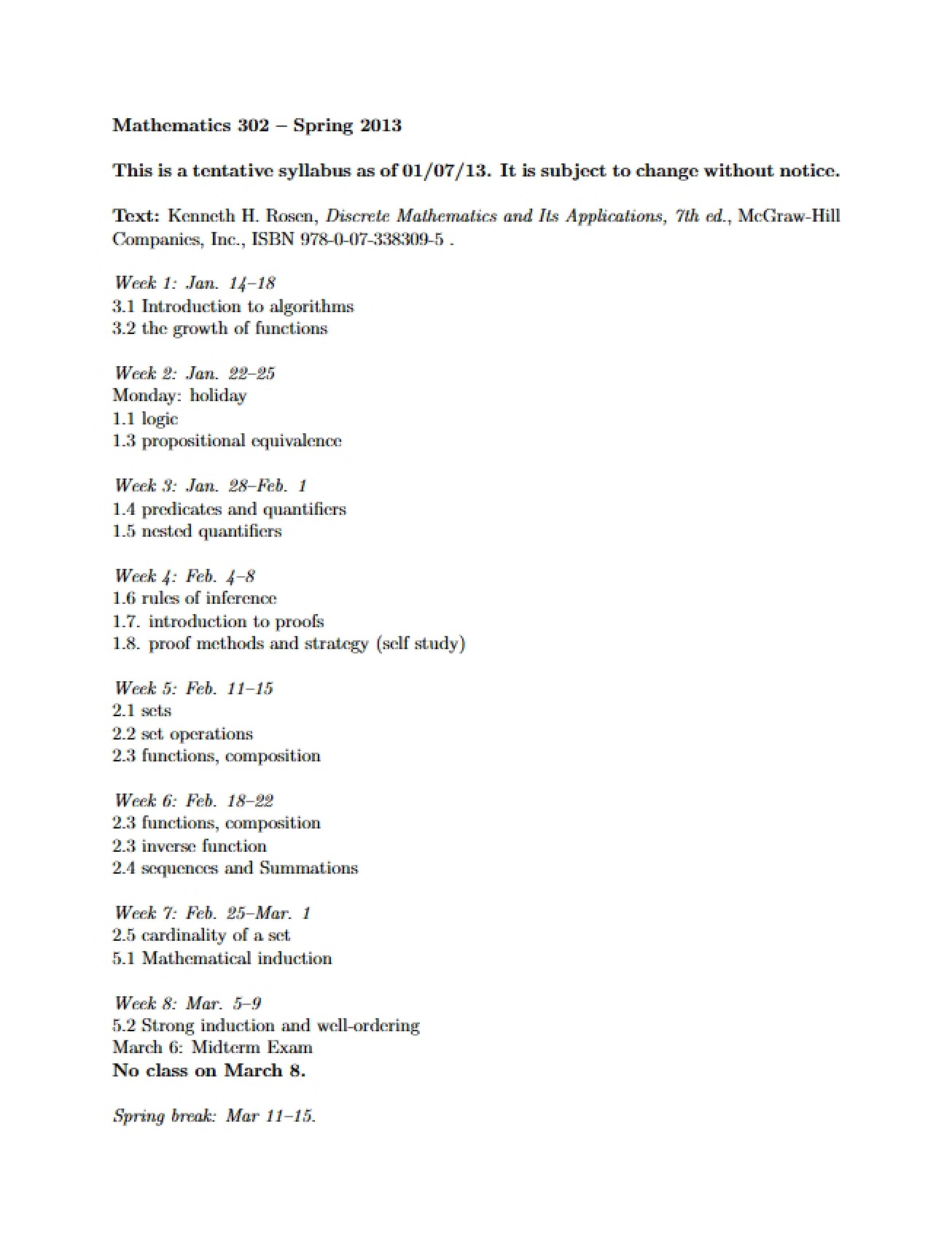 Discrete Mathematics Course Syllabus