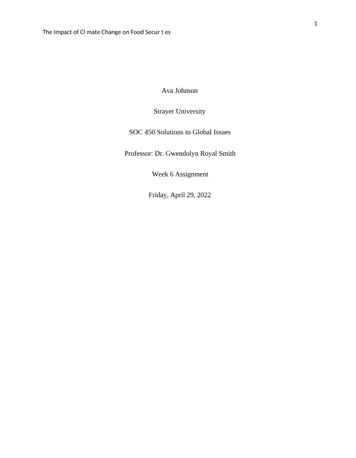 Assignment - Climate Change Impact on Food Security