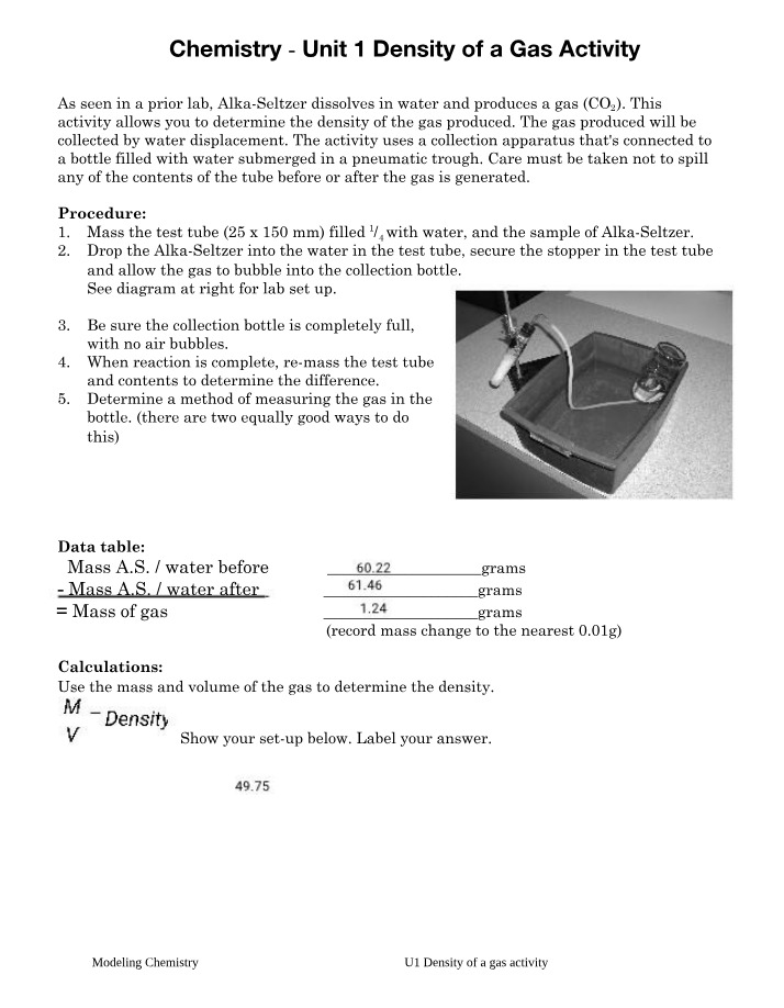 Determining Gas Density Produced by Alka-Seltzer