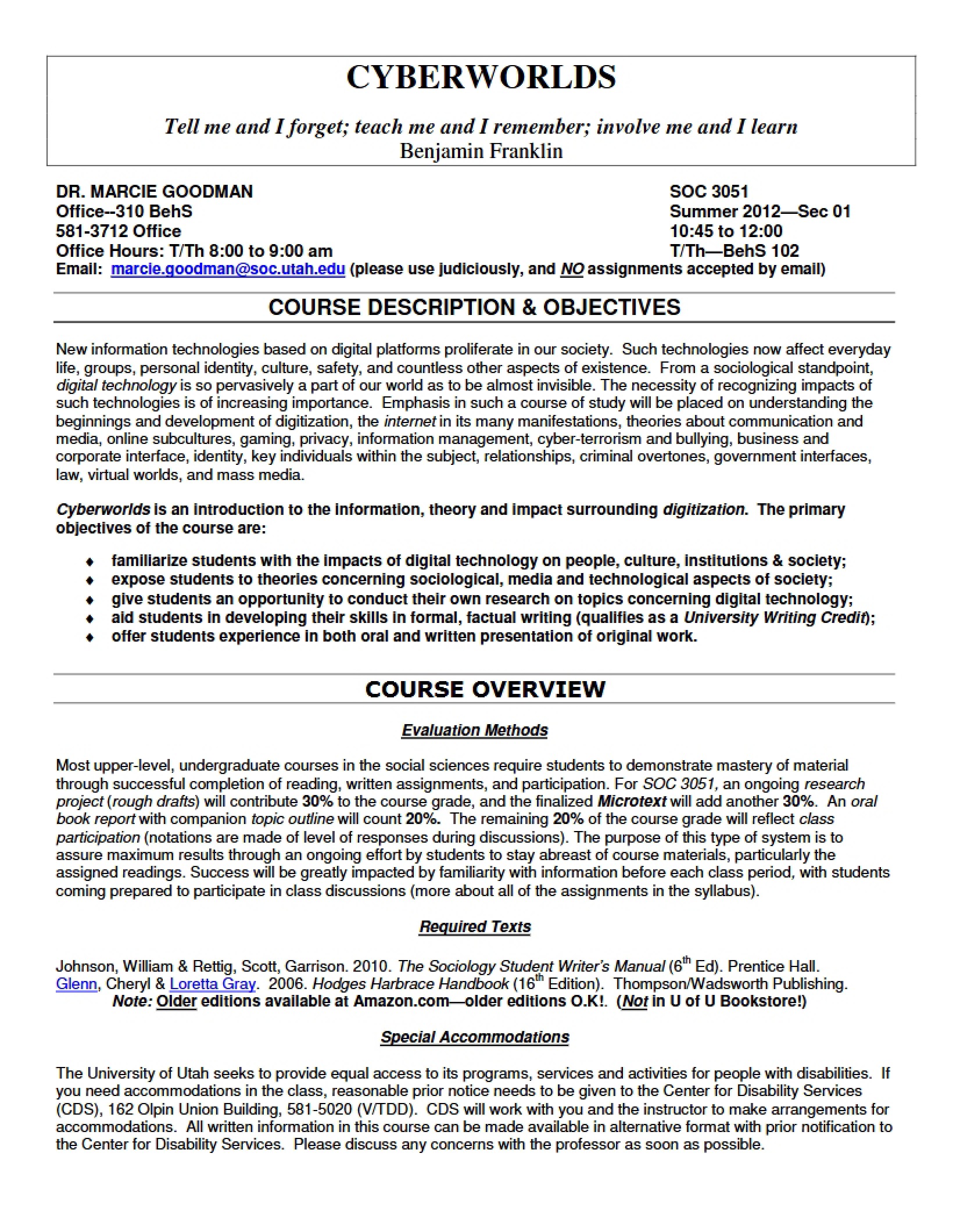 Course Outline Cyberworlds