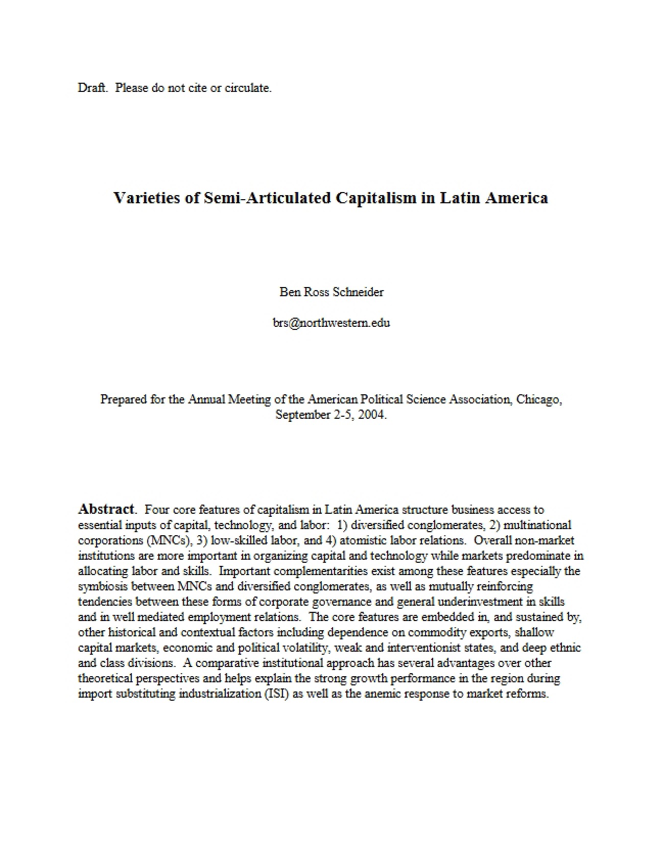 Latin American Semi-Articulated Capitalism Variations