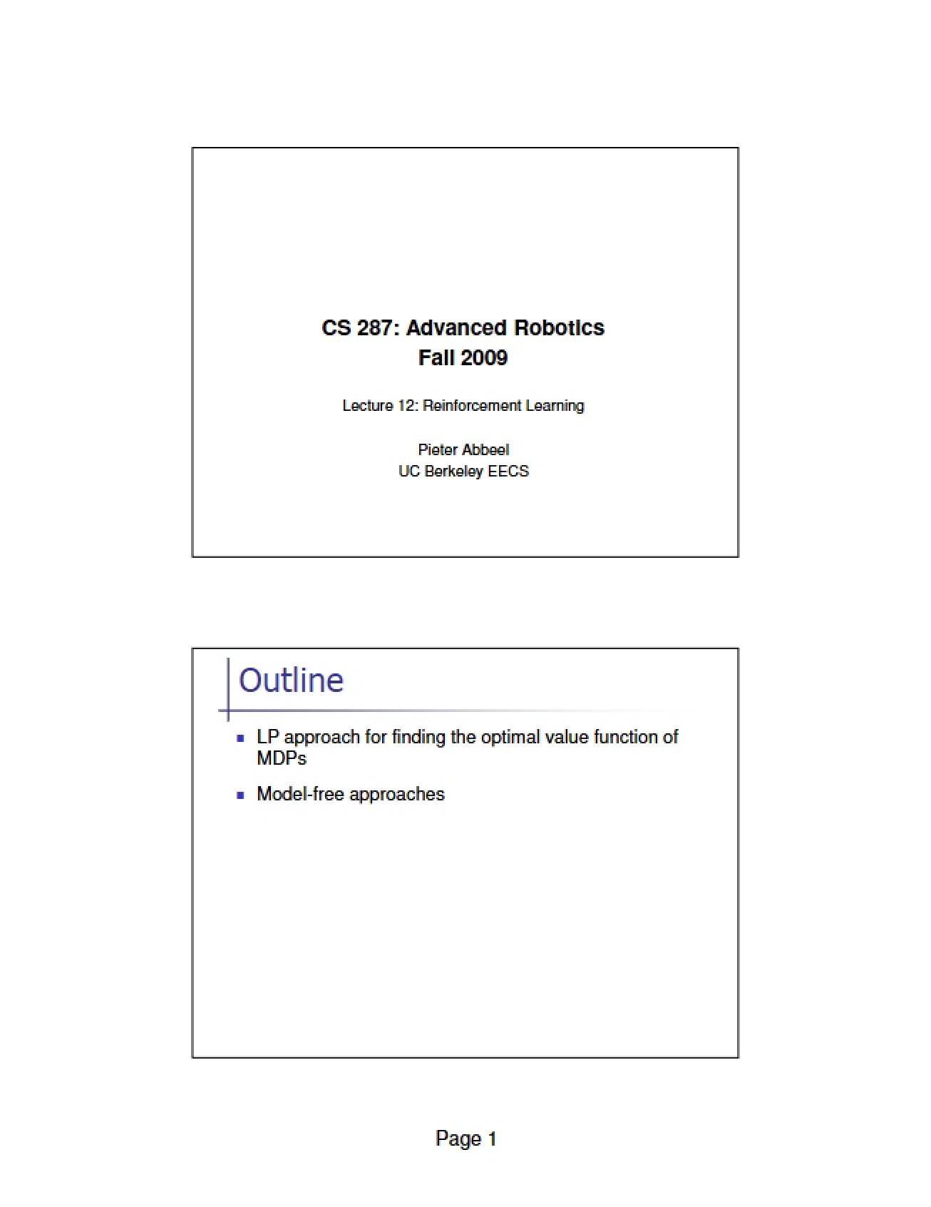 Lecture 12 Reinforcement Learning