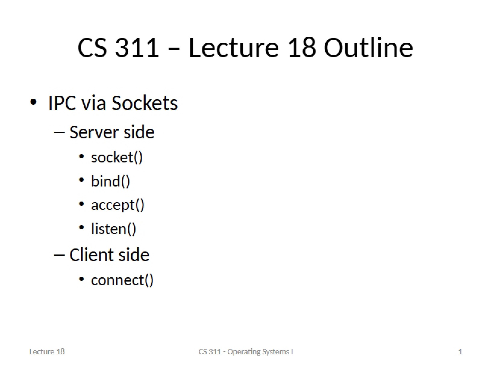 Outline for Lecture 18