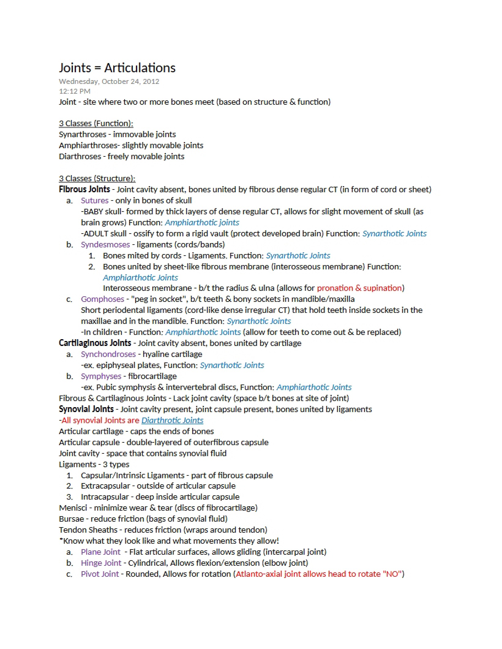 Articulations and Joints
