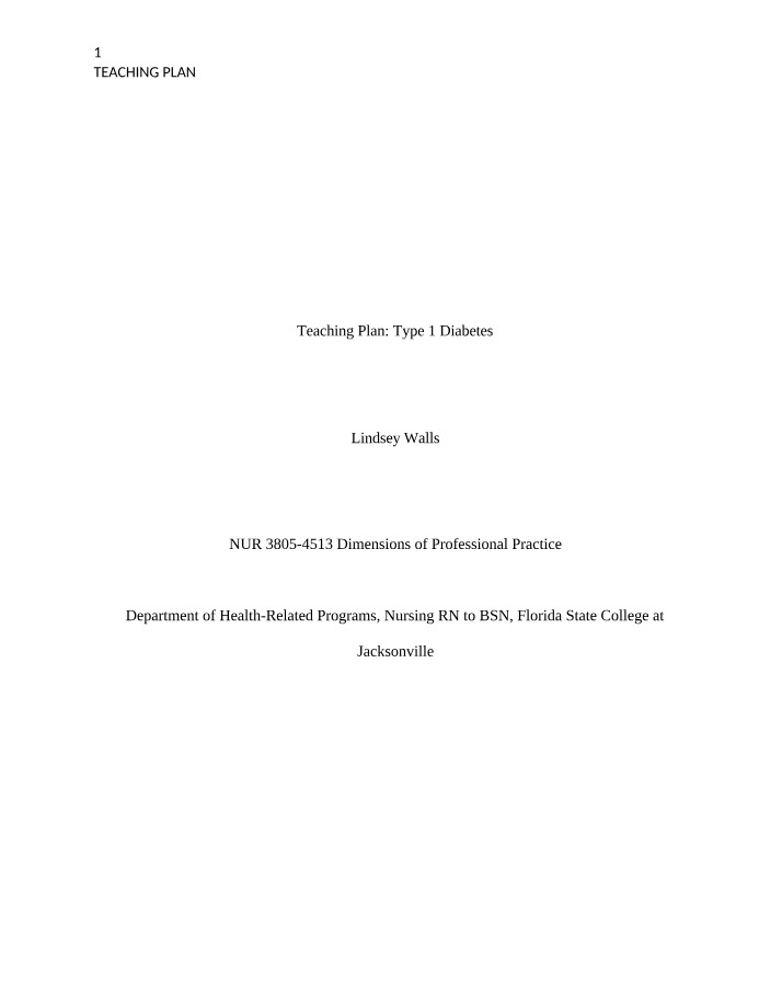 Teaching Plan for Type 1 Diabetes