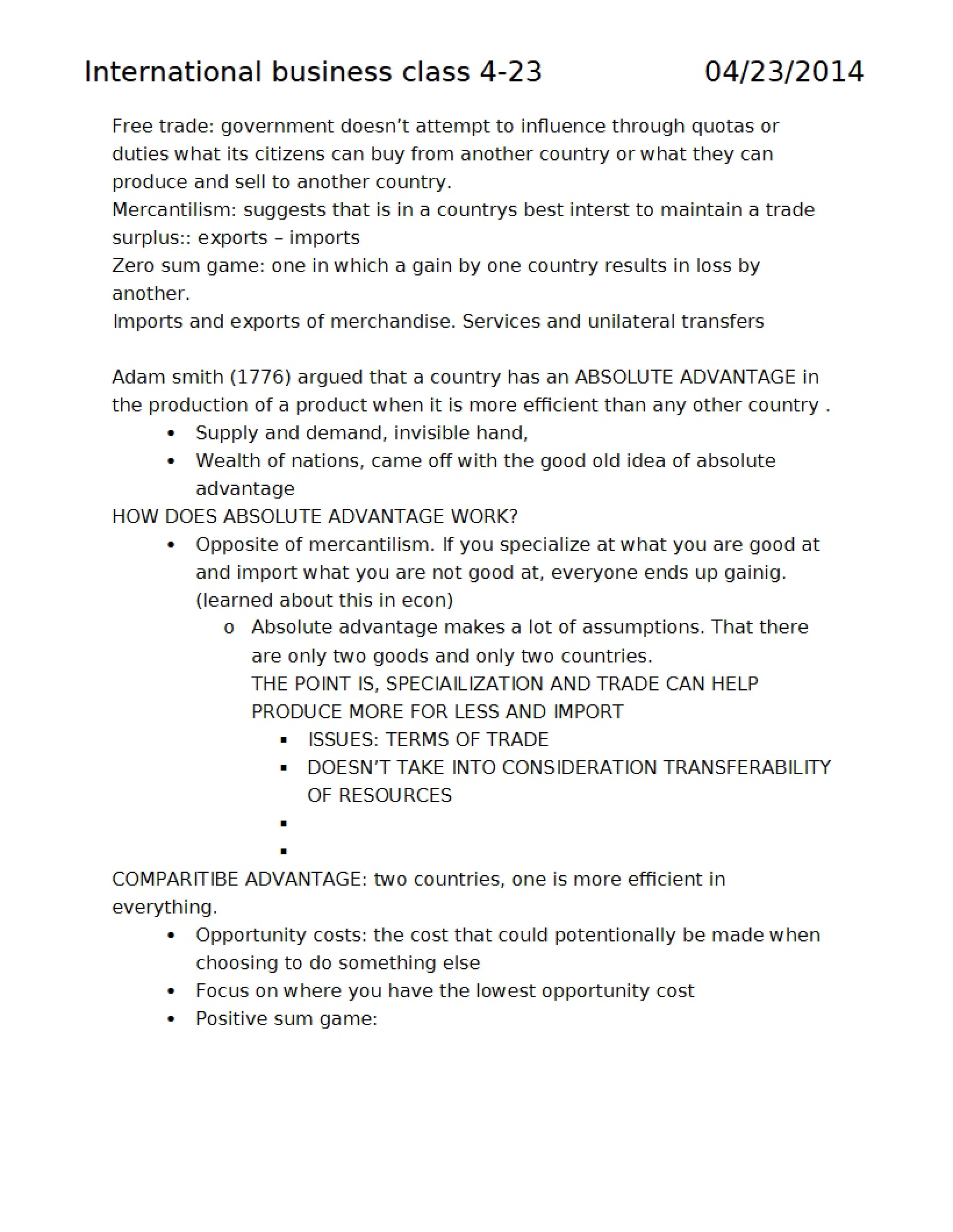 April 23rd Class International Business