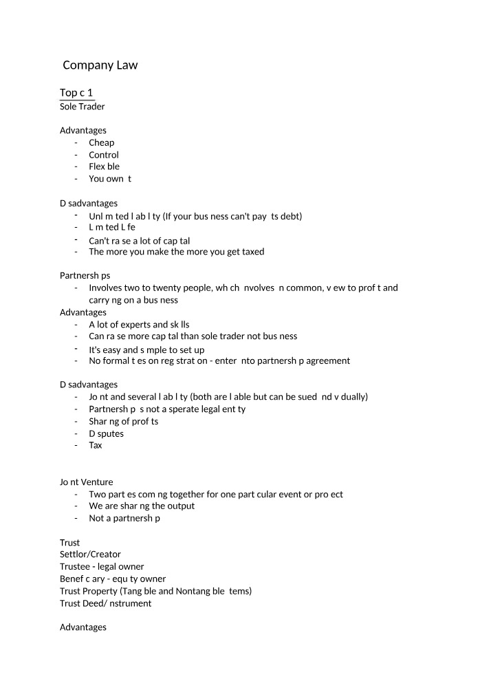 Notes on Company Law