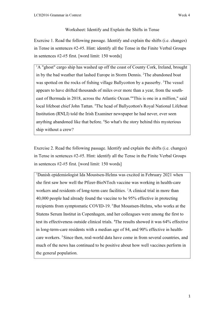 Tense Shifts in Grammar - Exercises and Suggested Answers