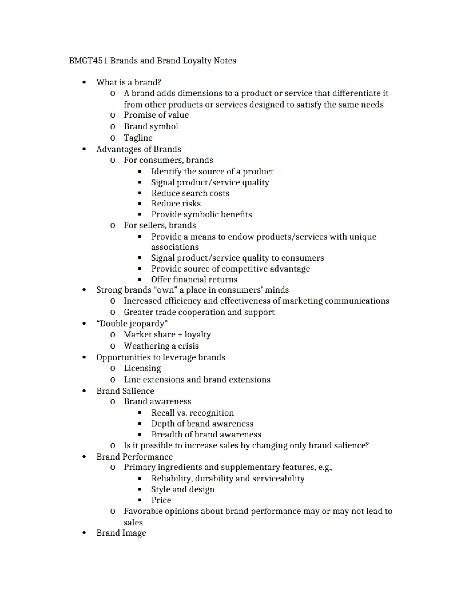 Notes on Brands and Brand Loyalty