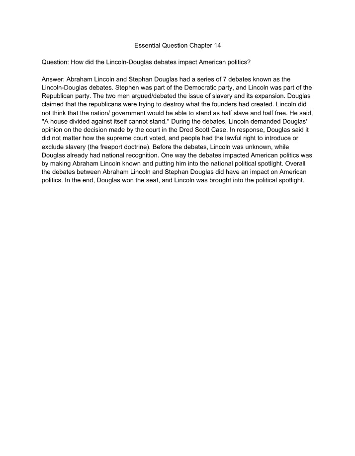 Impact of the Lincoln-Douglas Debates on American Politics