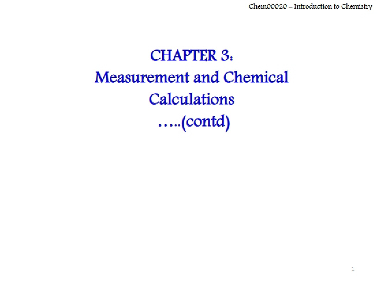 Chemical Calculations and Measurement