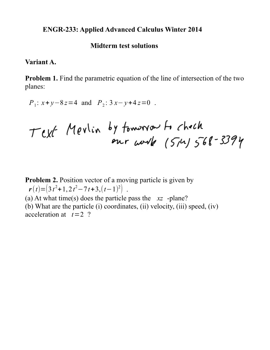ENGR 233 Midterm Test Solutions (Winter 2014)