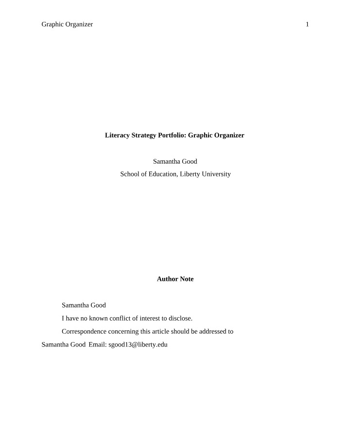 Graphic Organizer for Literacy Strategy Portfolio