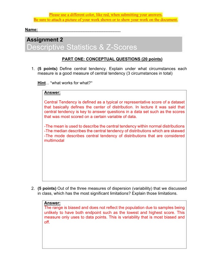 Z-Scores and Descriptive Statistics Assignment