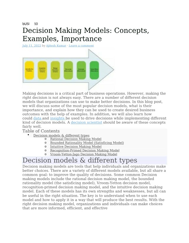 Decision Making Models - Concepts, Examples, and Importance