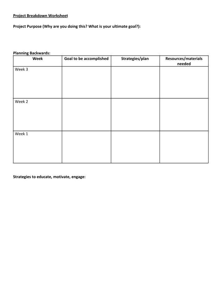 Worksheet for Project Breakdown