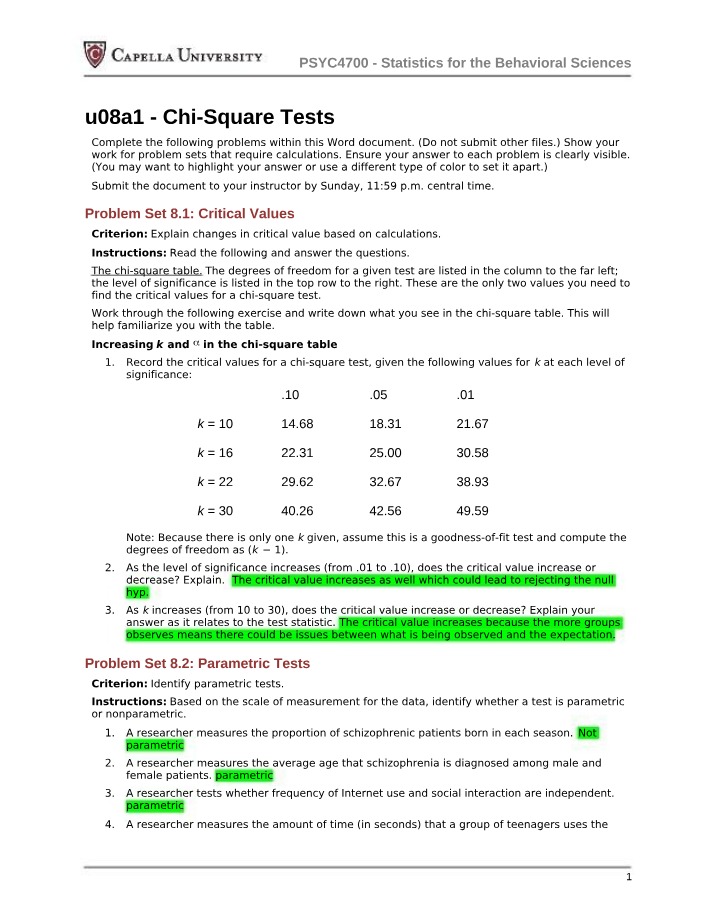 PSYC4700 - Chi-Square and Parametric Tests
