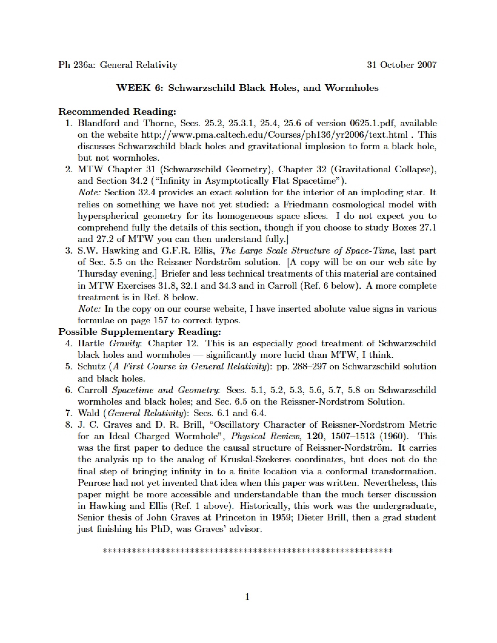 General Relativity Course Material