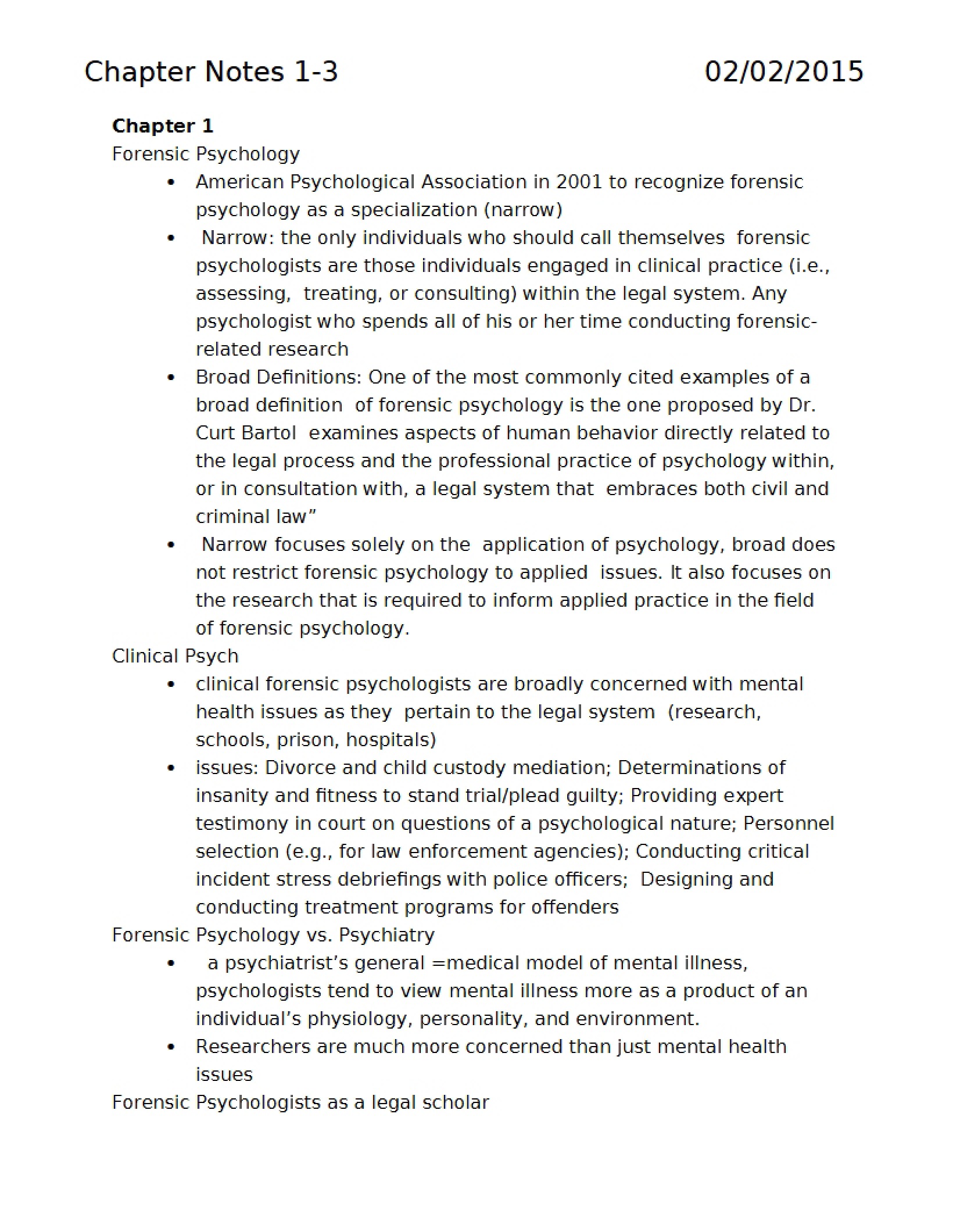 Forensic Psychology Chapter 1