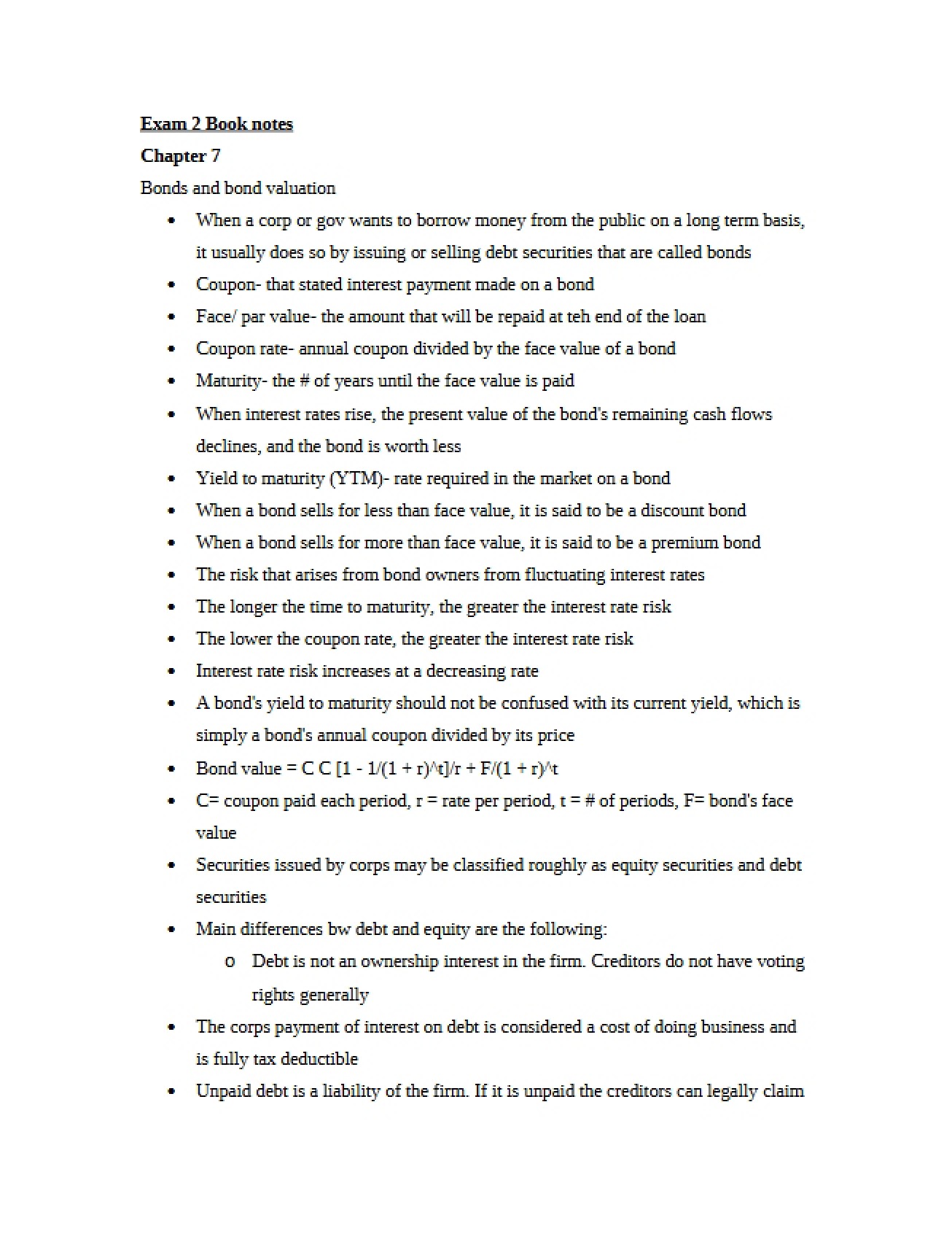 Chapter Seven An Introduction to Bonds and Bond Valuation