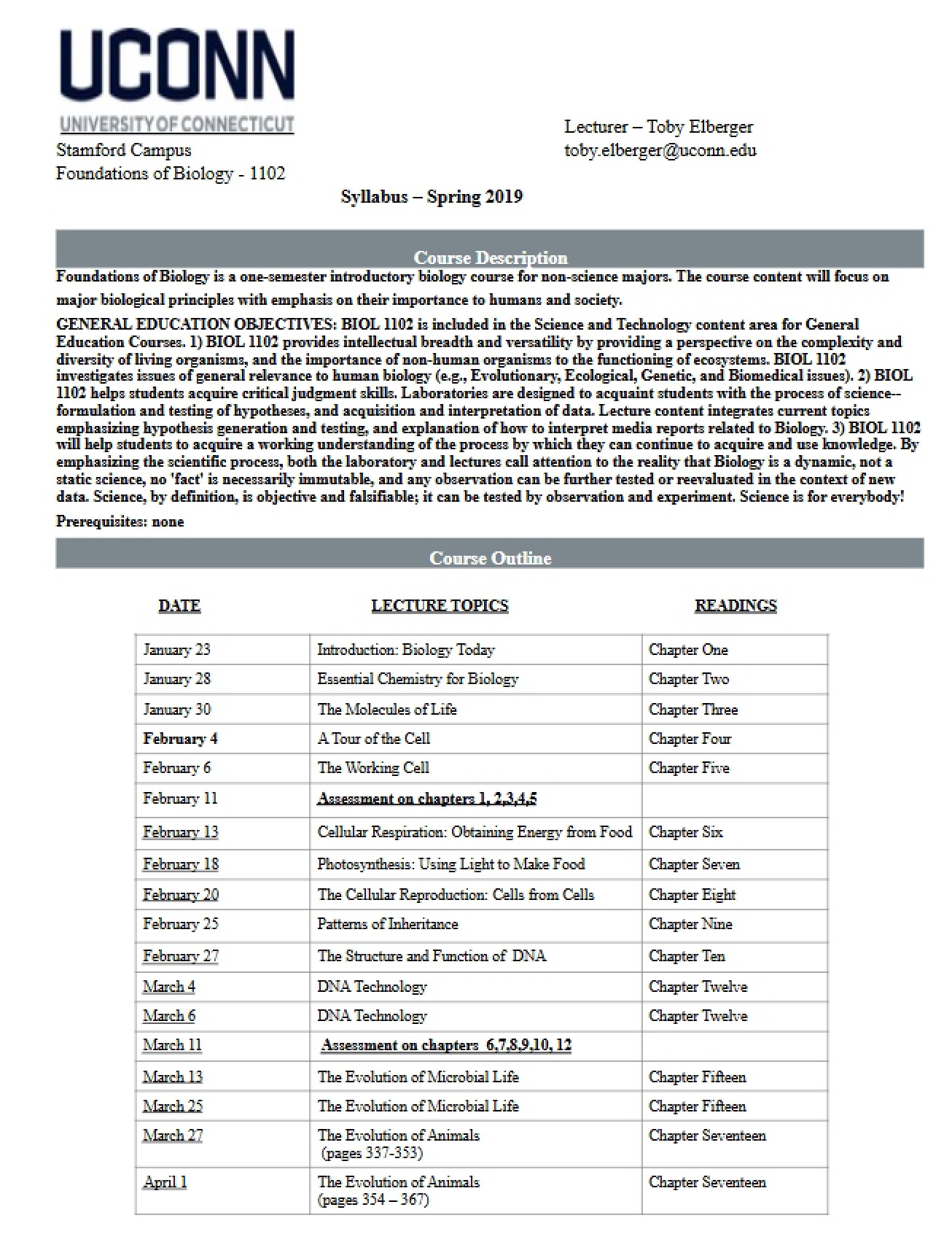 Syllabus for Foundations of Biology
