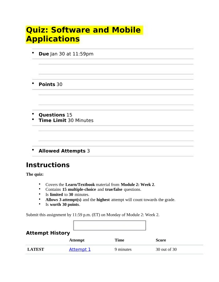 Software and Mobile Applications Quiz