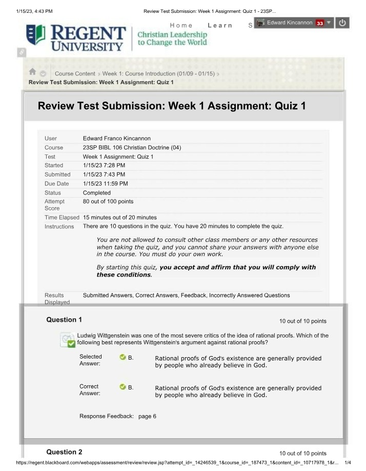 Week 1 Quiz 1 Assignment - Review Test Submission