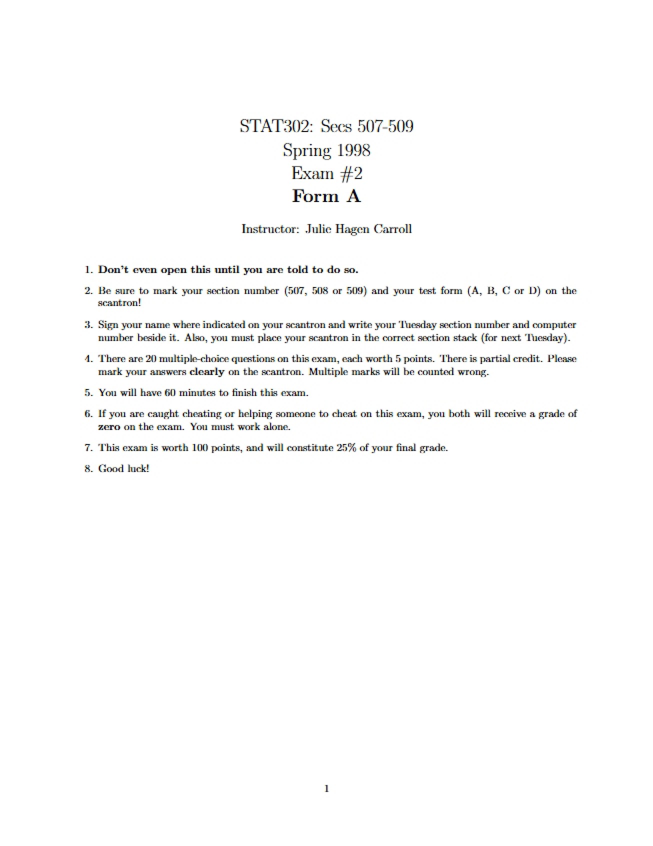 Exam 2 (Spring 1998)