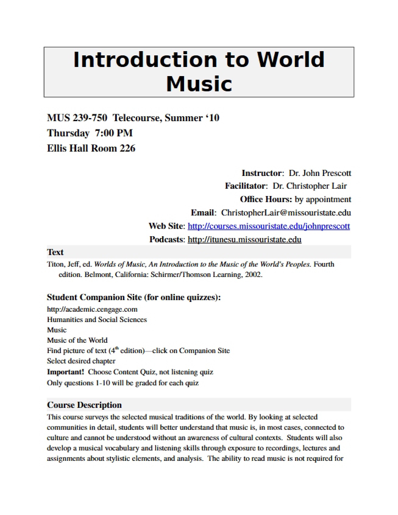 Music Syllabus