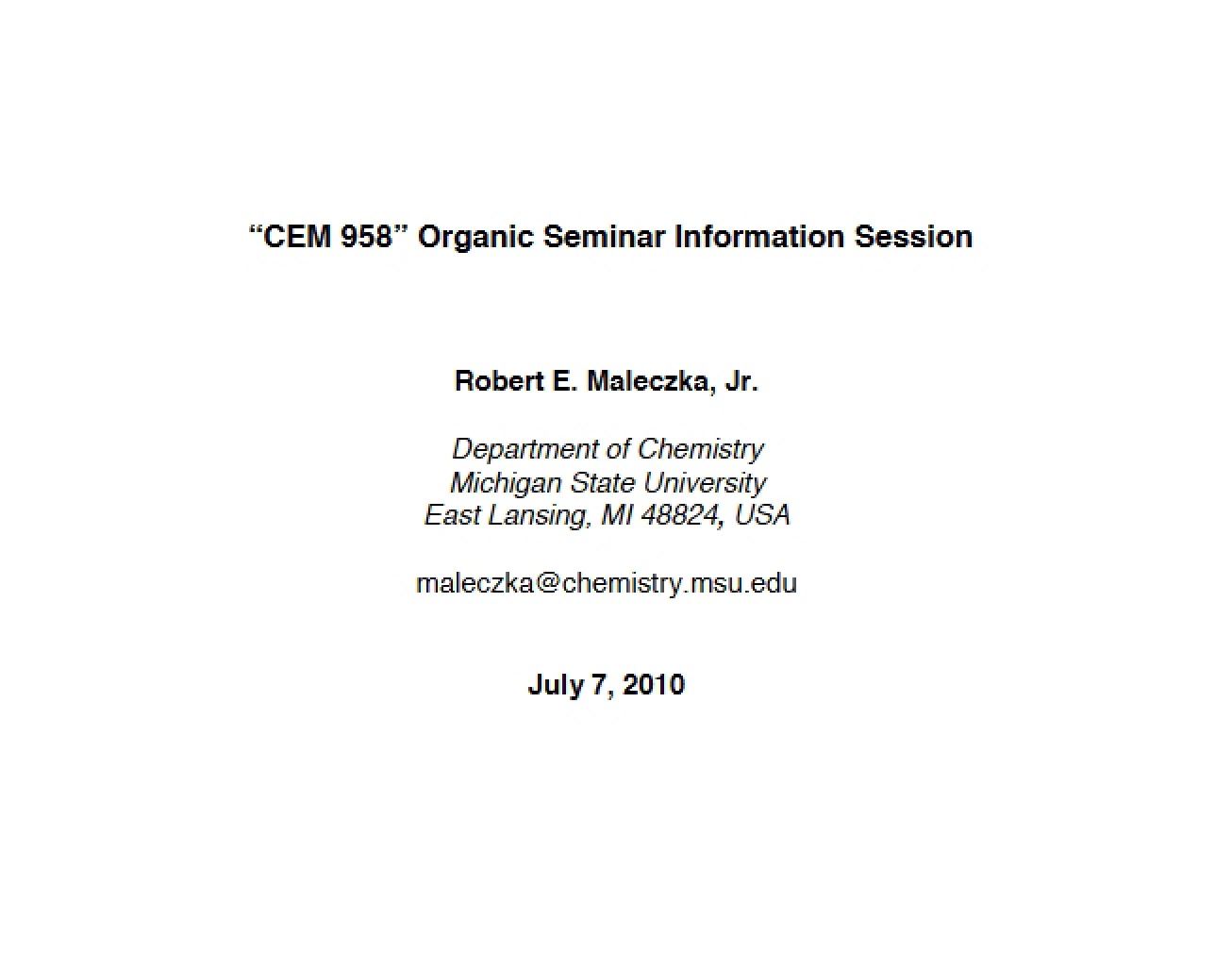 Info Session Organic Seminar