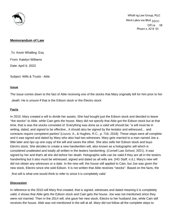 Wills & Trusts - Edison vs. Electro Stock Issue