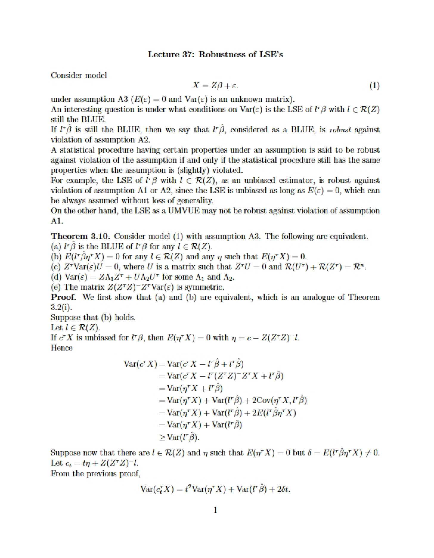 LSE Robustness (Lecture 37)