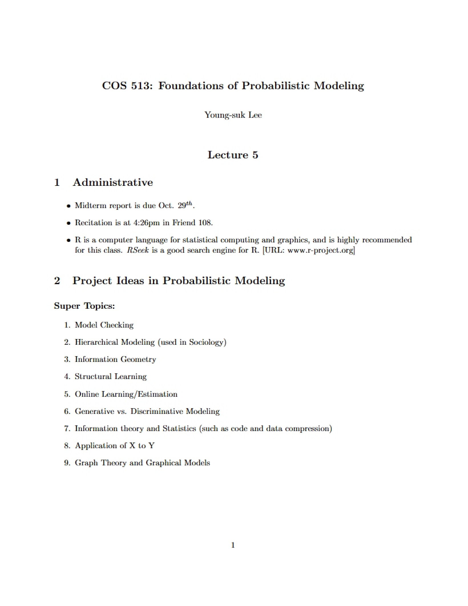 Fifth Lecture