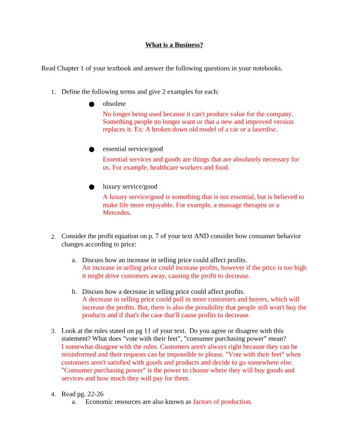 Notes on Business Terms, Profits, and Interdependencies