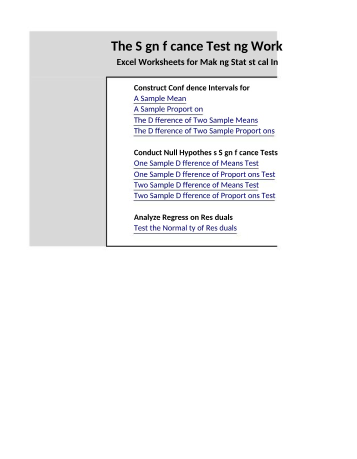 Workbook for Significance Testing