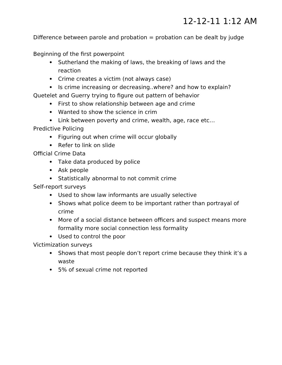Crime and Criminology Notes - December 2011