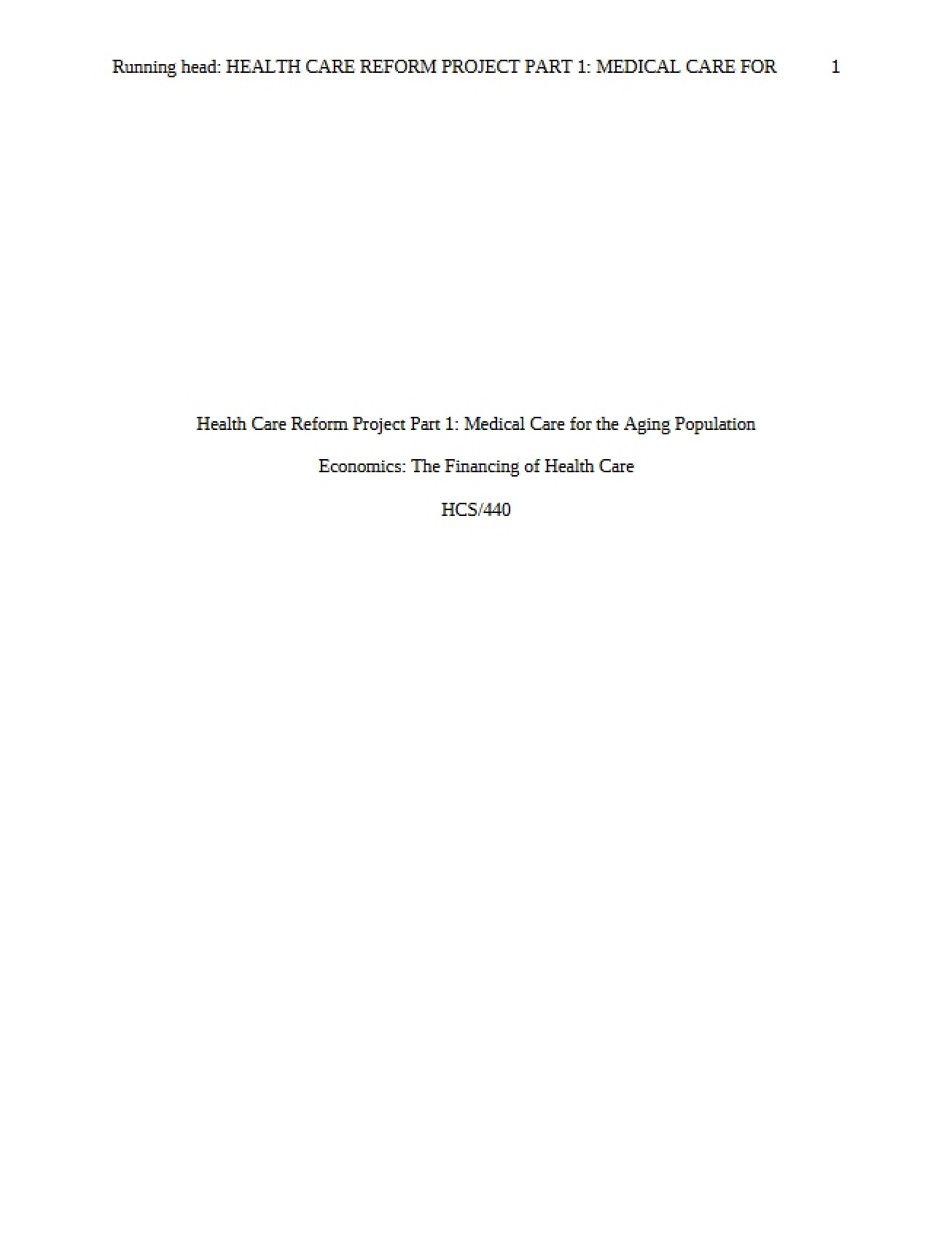 Part One Healthcare Reform Project