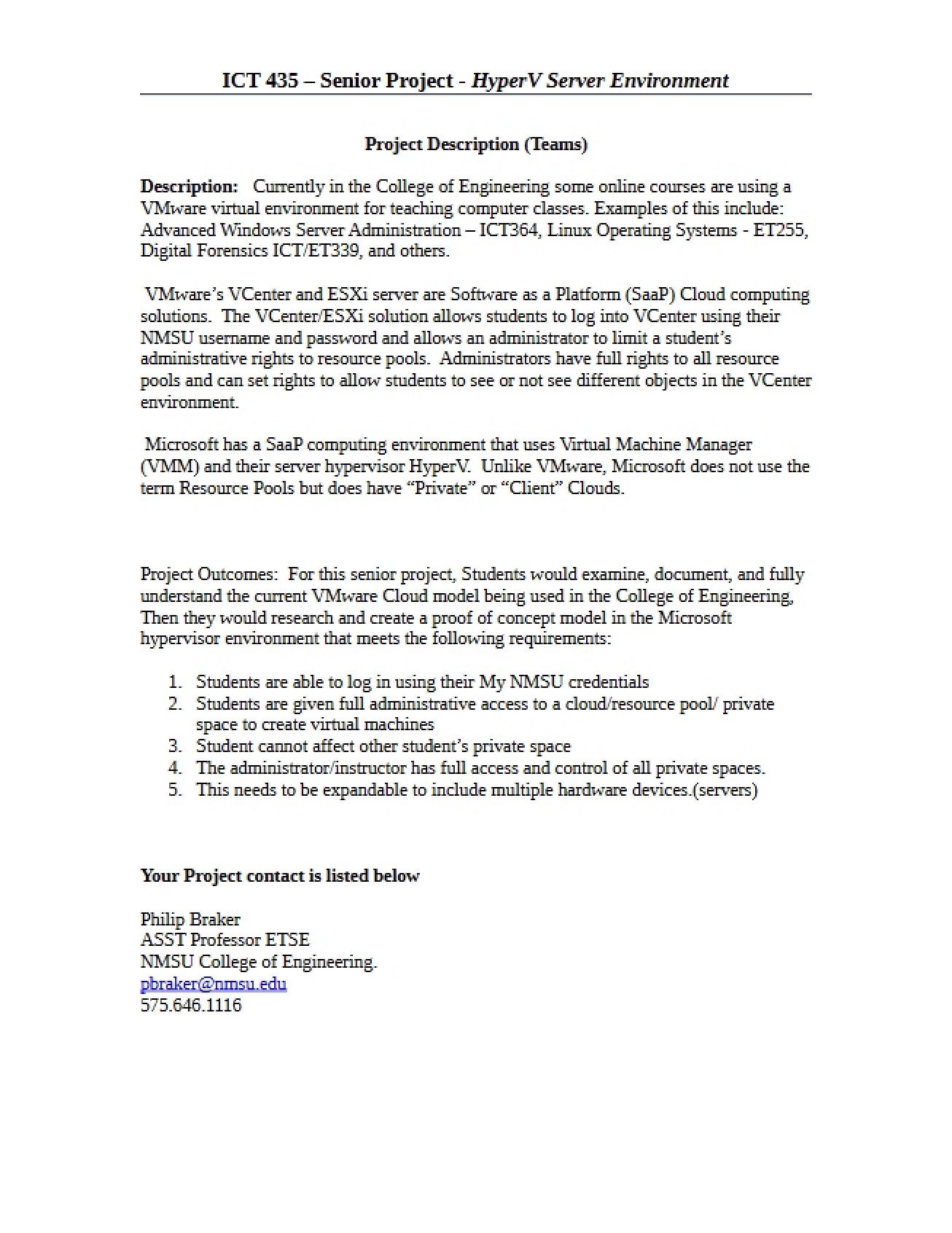 Senior Project on a HyperV Server Environment