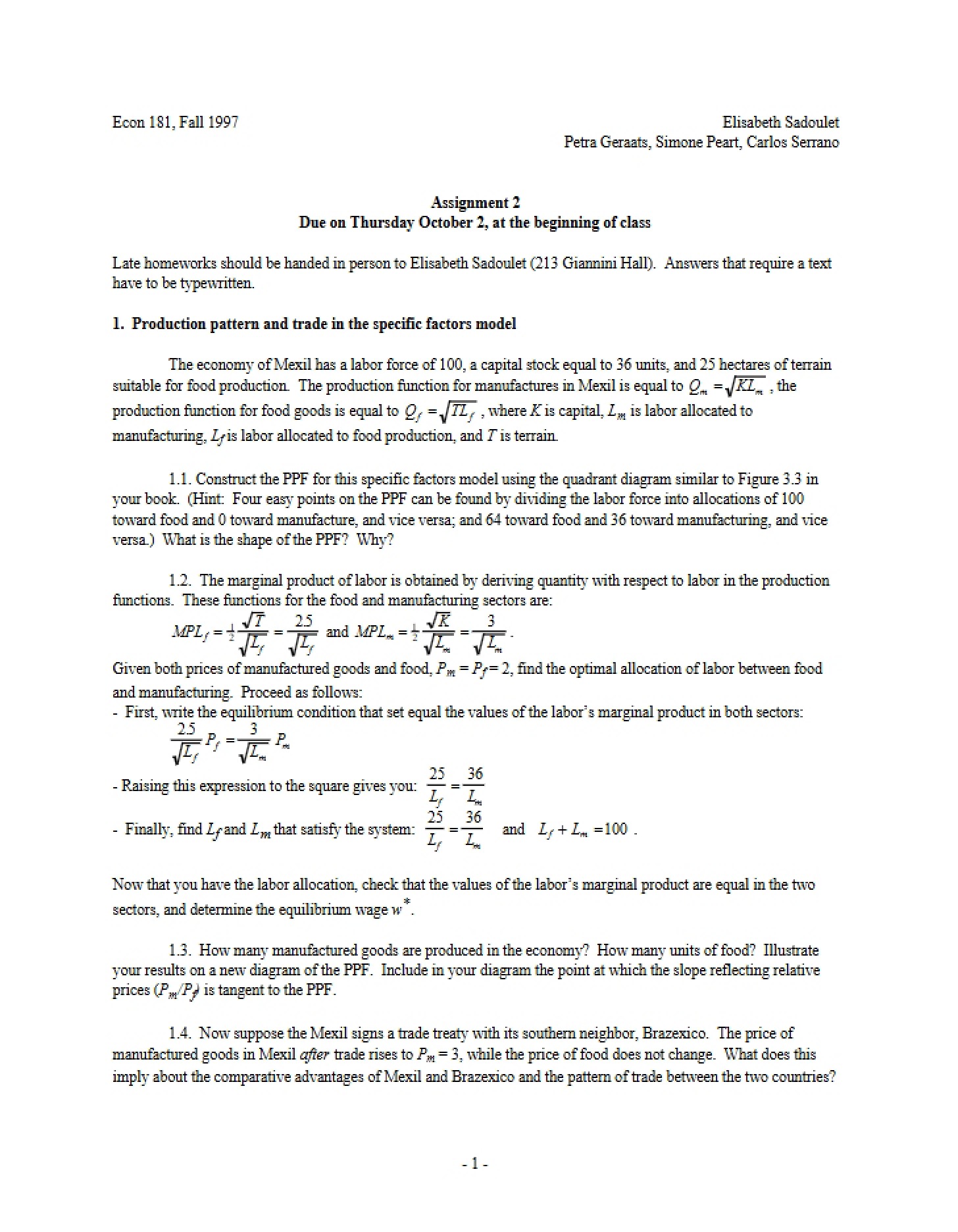 Assignment for Econ 181