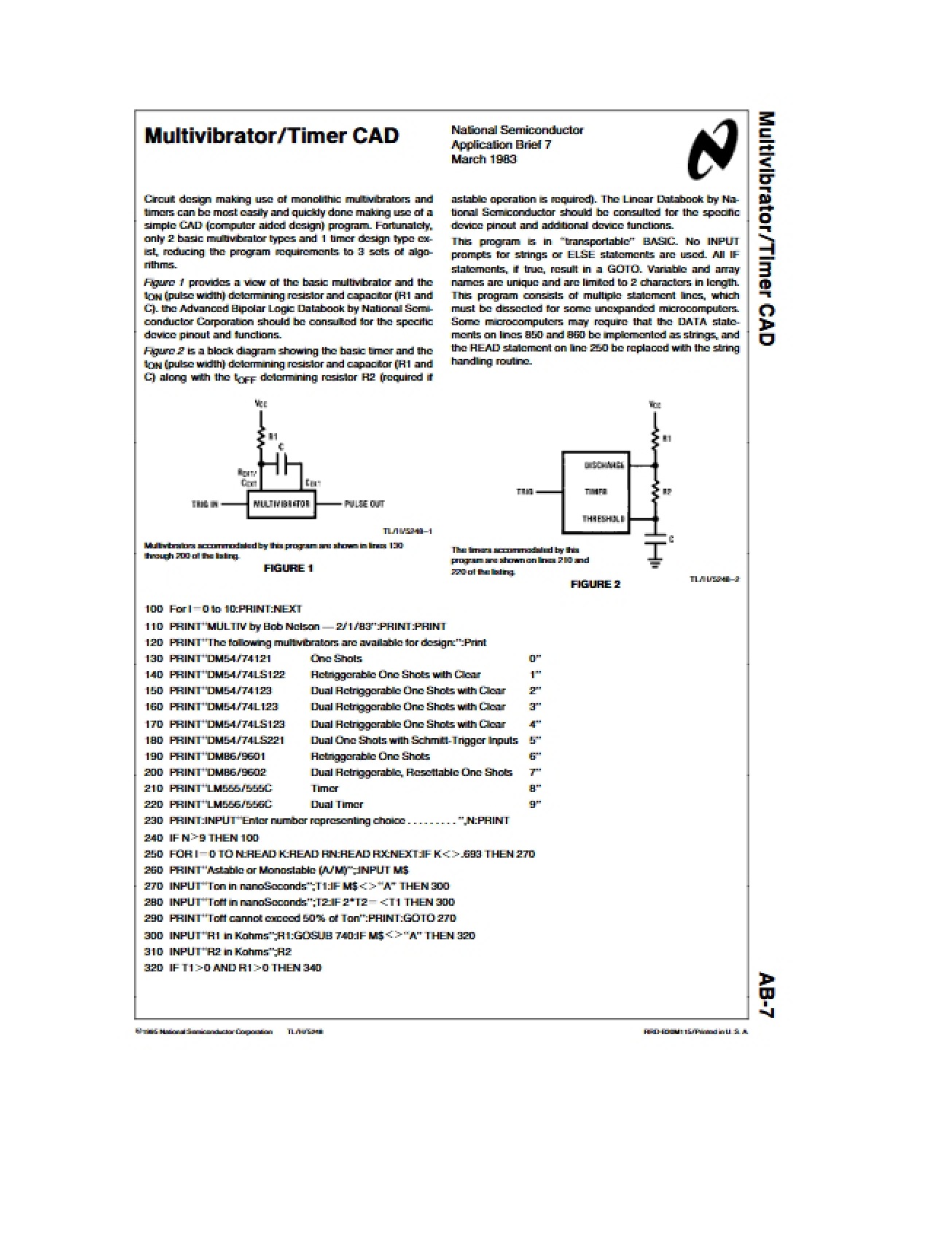 Introduction to the Use of a Multivibrator Timer CAD Program