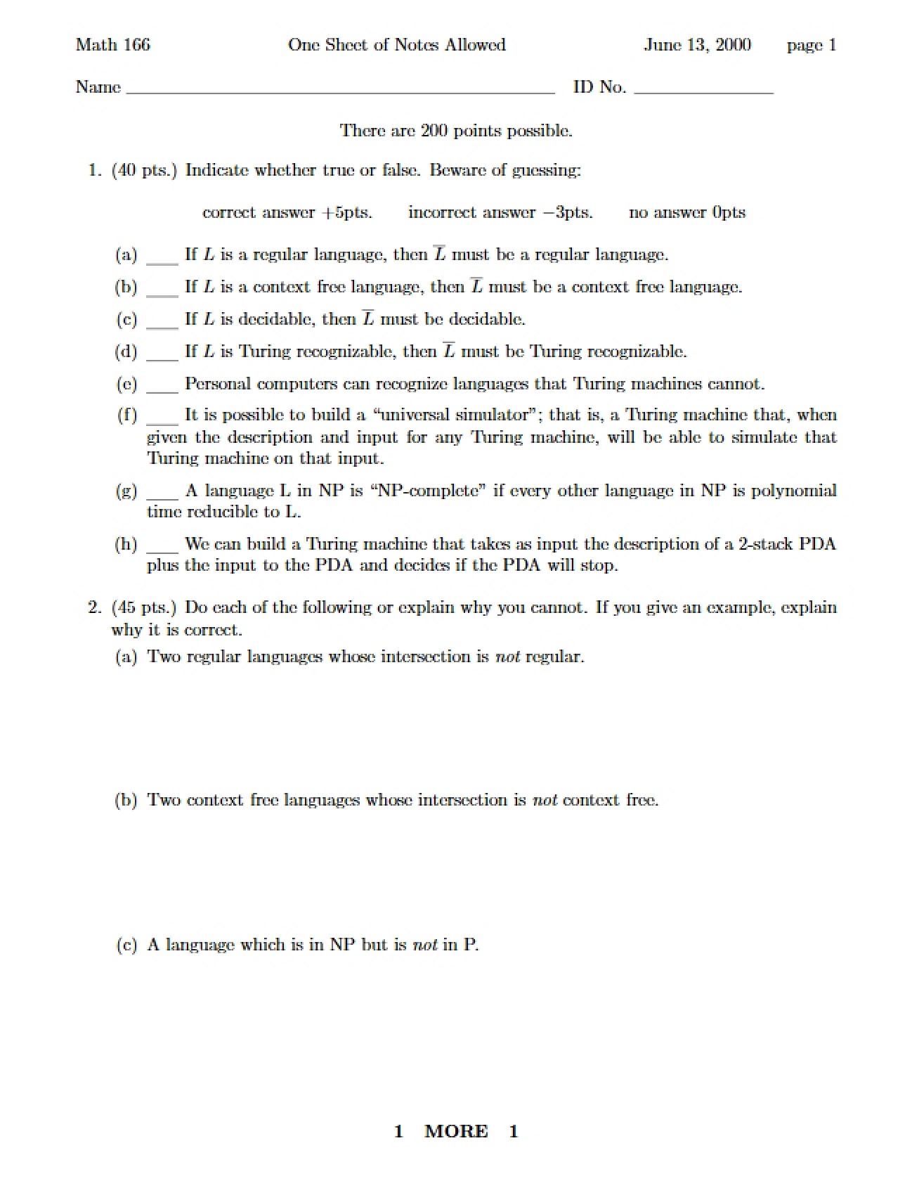 Math 166 Subject Evaluation