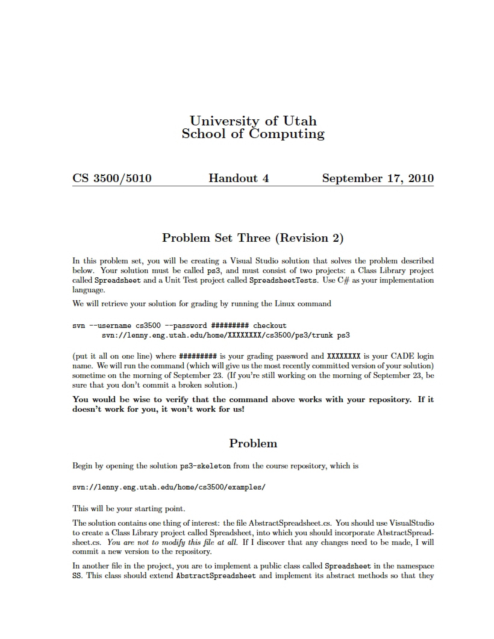 Third Problem Set