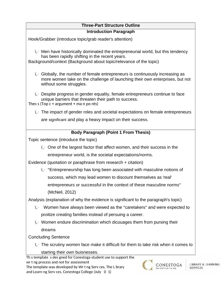 Template for Three-Part Structure Outline