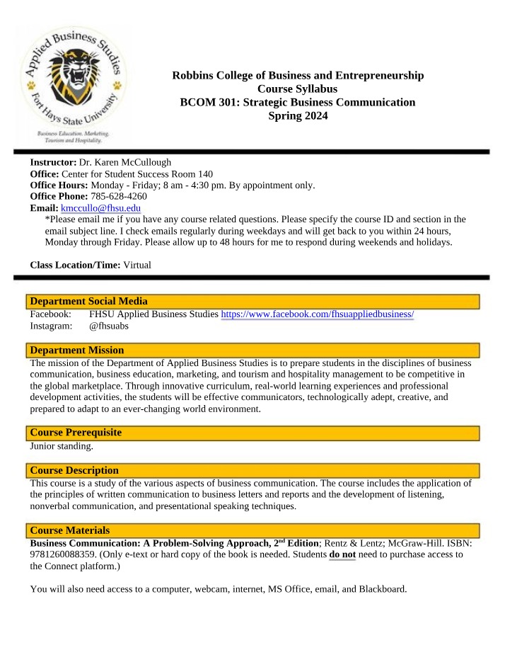 Syllabus and Schedule for BCOM 301 (S2024)