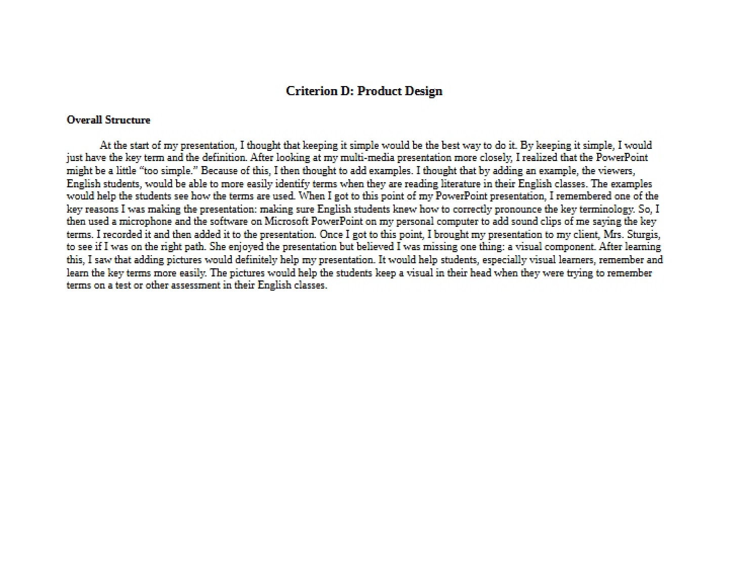 Product Design (Criterion D)