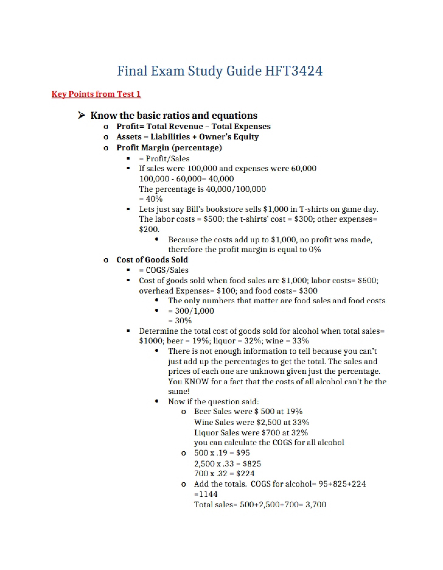 Terminal Review of Course Concepts