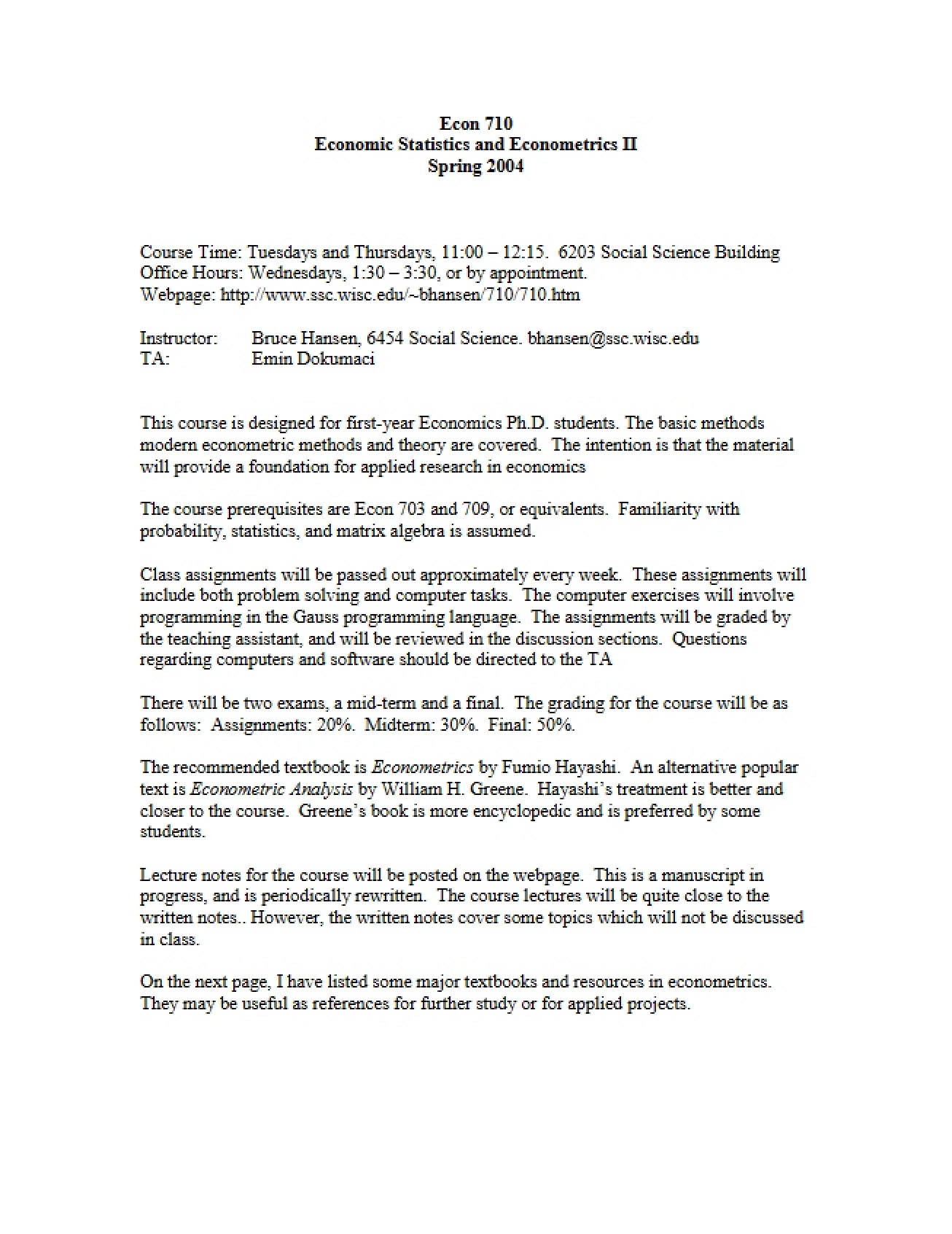 Course Outline Econ 710